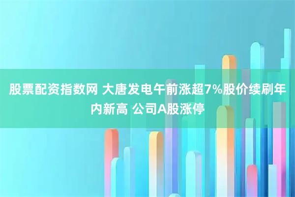 股票配资指数网 大唐发电午前涨超7%股价续刷年内新高 公司A股涨停